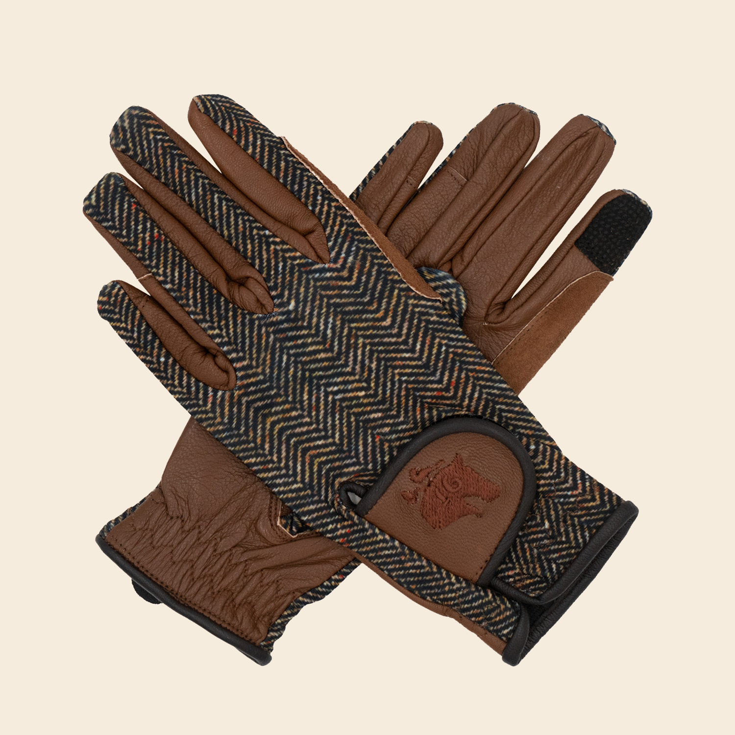 Sixteen Cypress Riding Gloves-Gloves-Sixteen Cypress-Herringbone/Cognac-6-Manhattan Saddlery