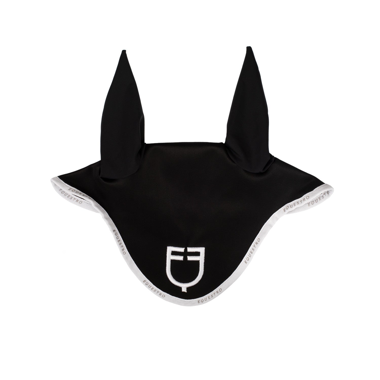 Equestro Fly Veil in Technical Fabric with Logo-Unclassified-Equestro-Black/White-Pony-Manhattan Saddlery