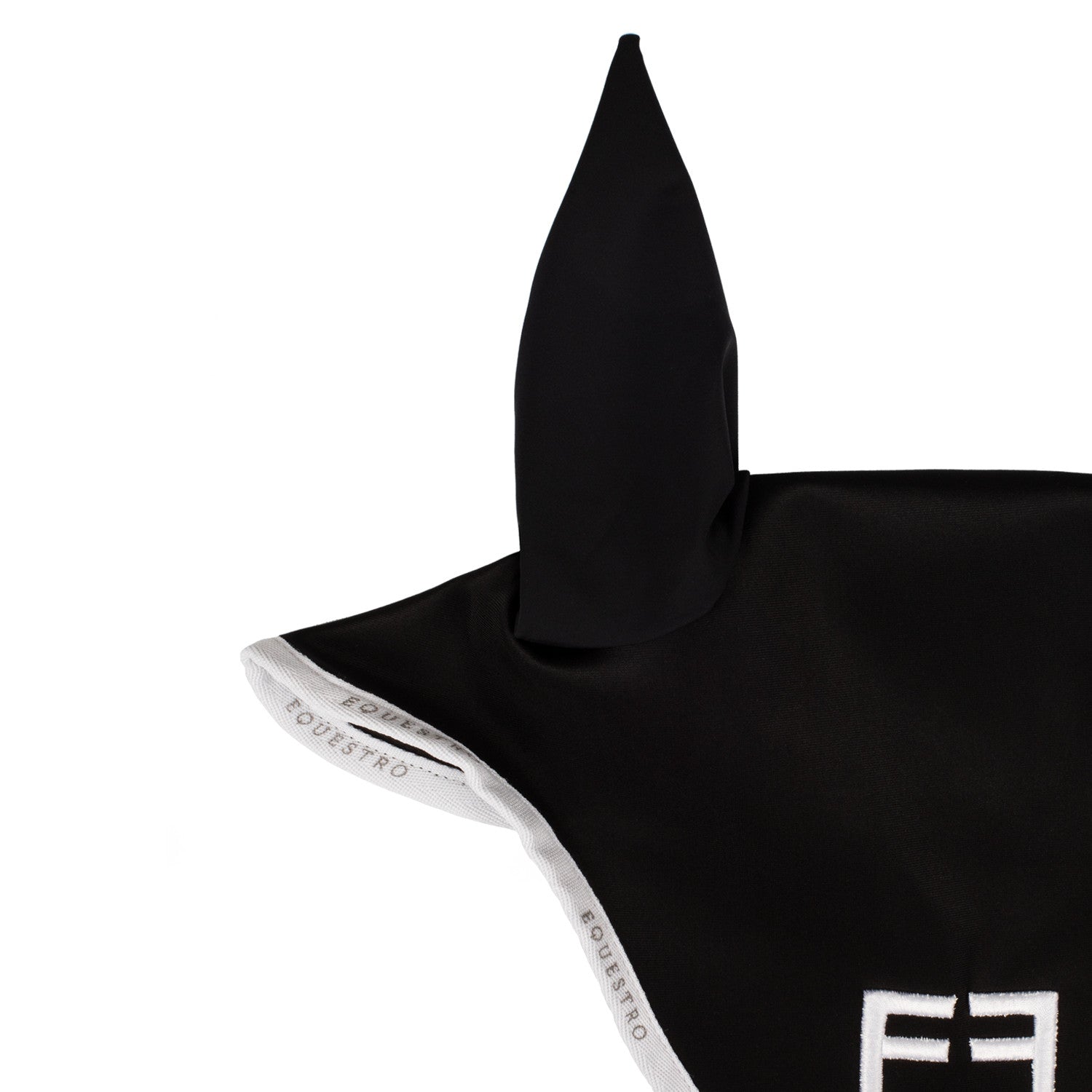 Equestro Fly Veil in Technical Fabric with Logo-Unclassified-Equestro-Black/White-Pony-Manhattan Saddlery