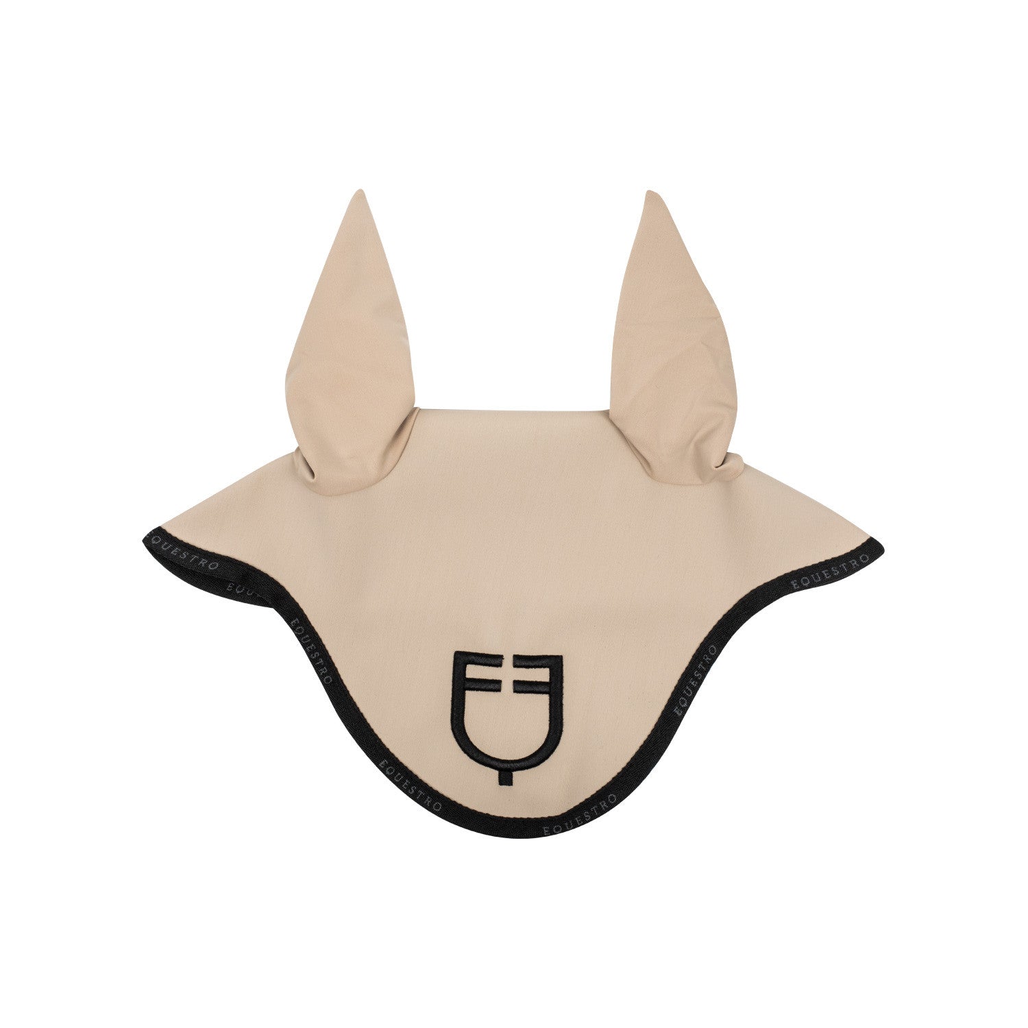 Equestro Fly Veil in Technical Fabric with Logo-Unclassified-Equestro-Sand/Black-Pony-Manhattan Saddlery