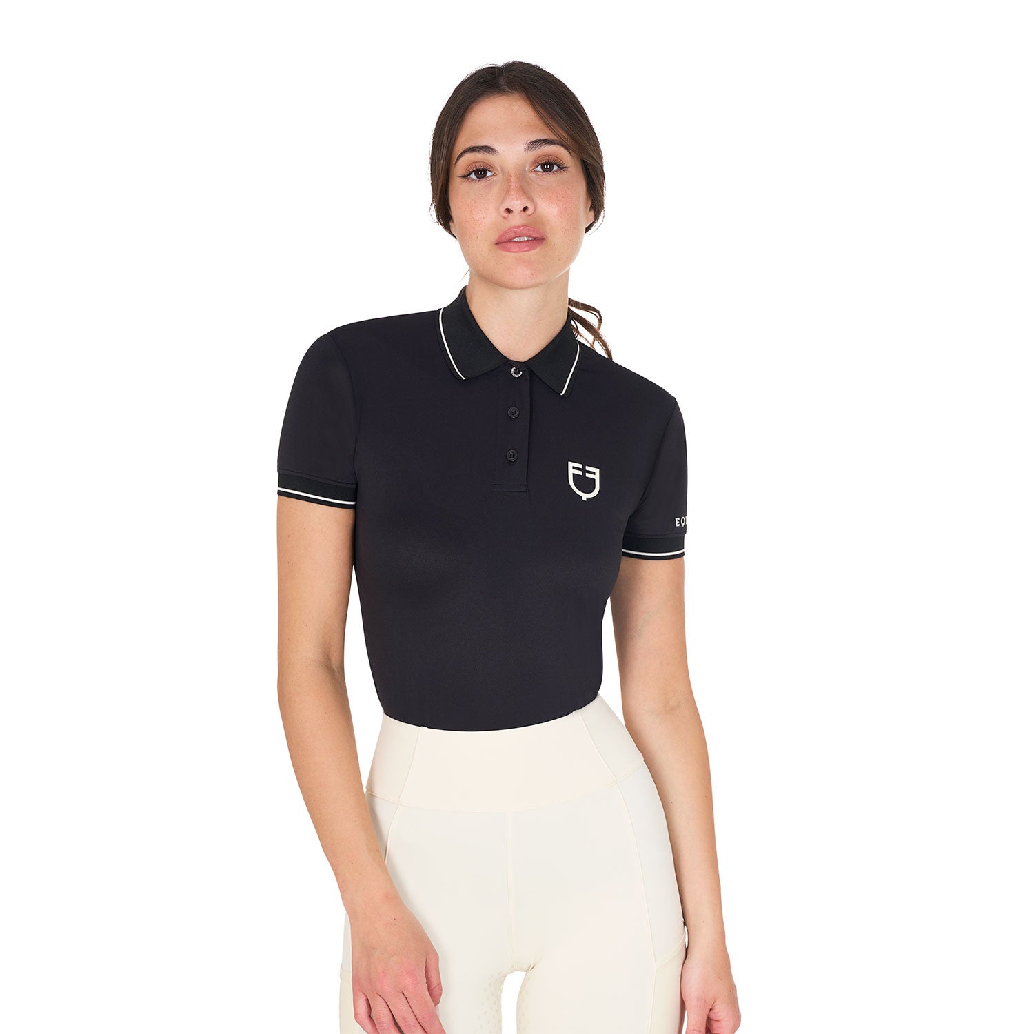 Equestro Women's Slim Fit Polo Shirt-Sportswear - Ladies - Tops-Amahorse-Black-XS-Manhattan Saddlery