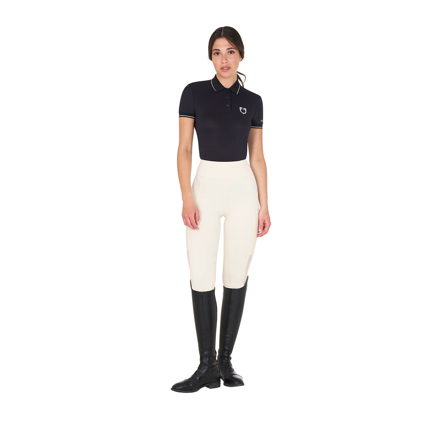 Equestro Women's Slim Fit Polo Shirt-Sportswear - Ladies - Tops-Amahorse-Black-XS-Manhattan Saddlery