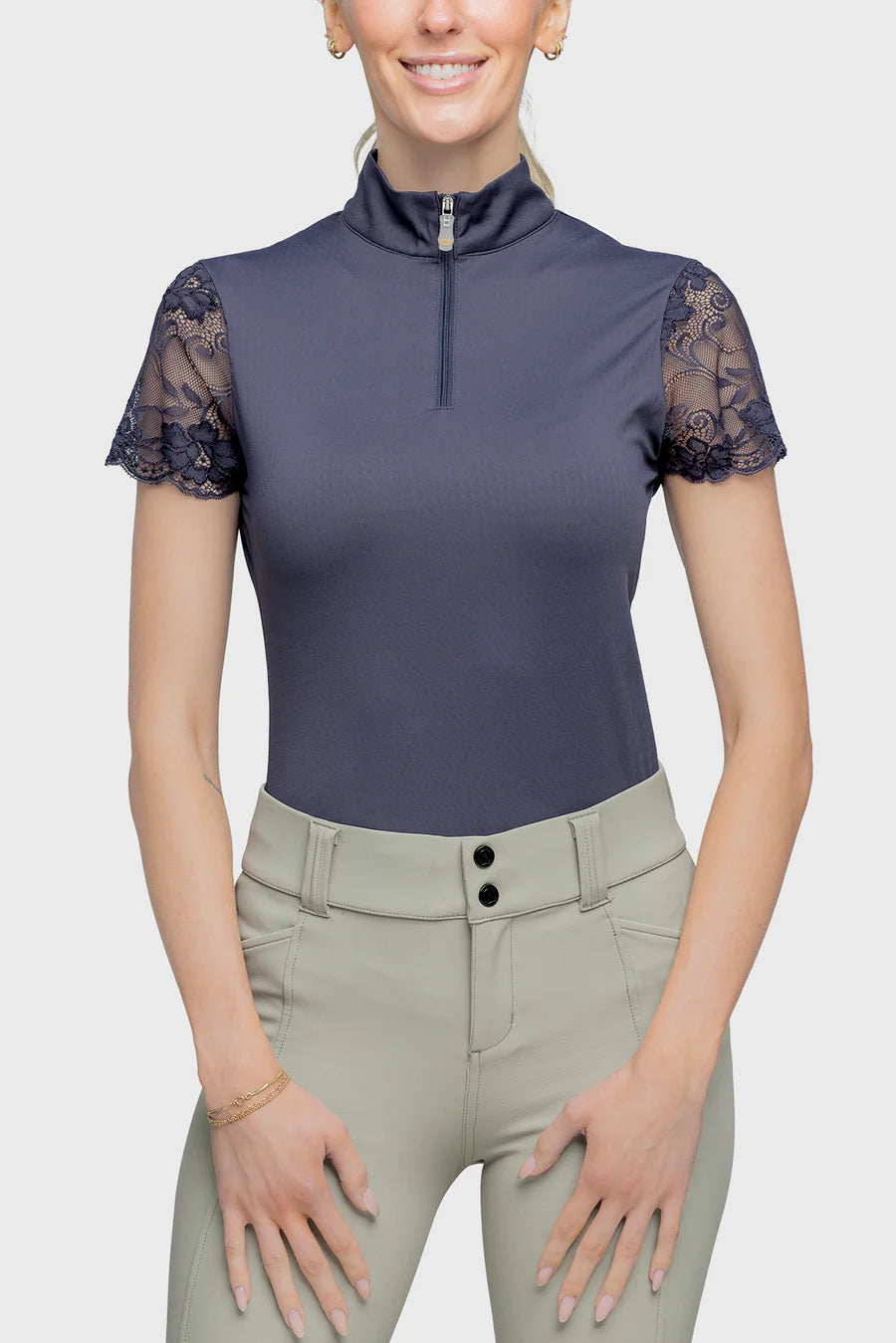 Kastel Galloon Lace Short Sleeve 1/4 Zip Sun Shirt-Sportswear - Ladies - Tops-Kastel-Black-XS-Manhattan Saddlery