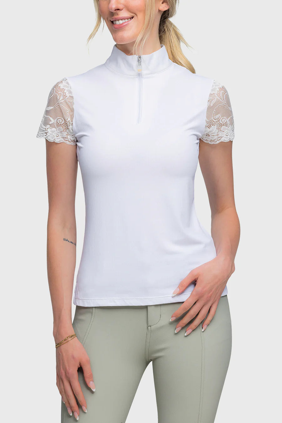 Kastel Galloon Lace Short Sleeve 1/4 Zip Sun Shirt-Sportswear - Ladies - Tops-Kastel-Black-XS-Manhattan Saddlery