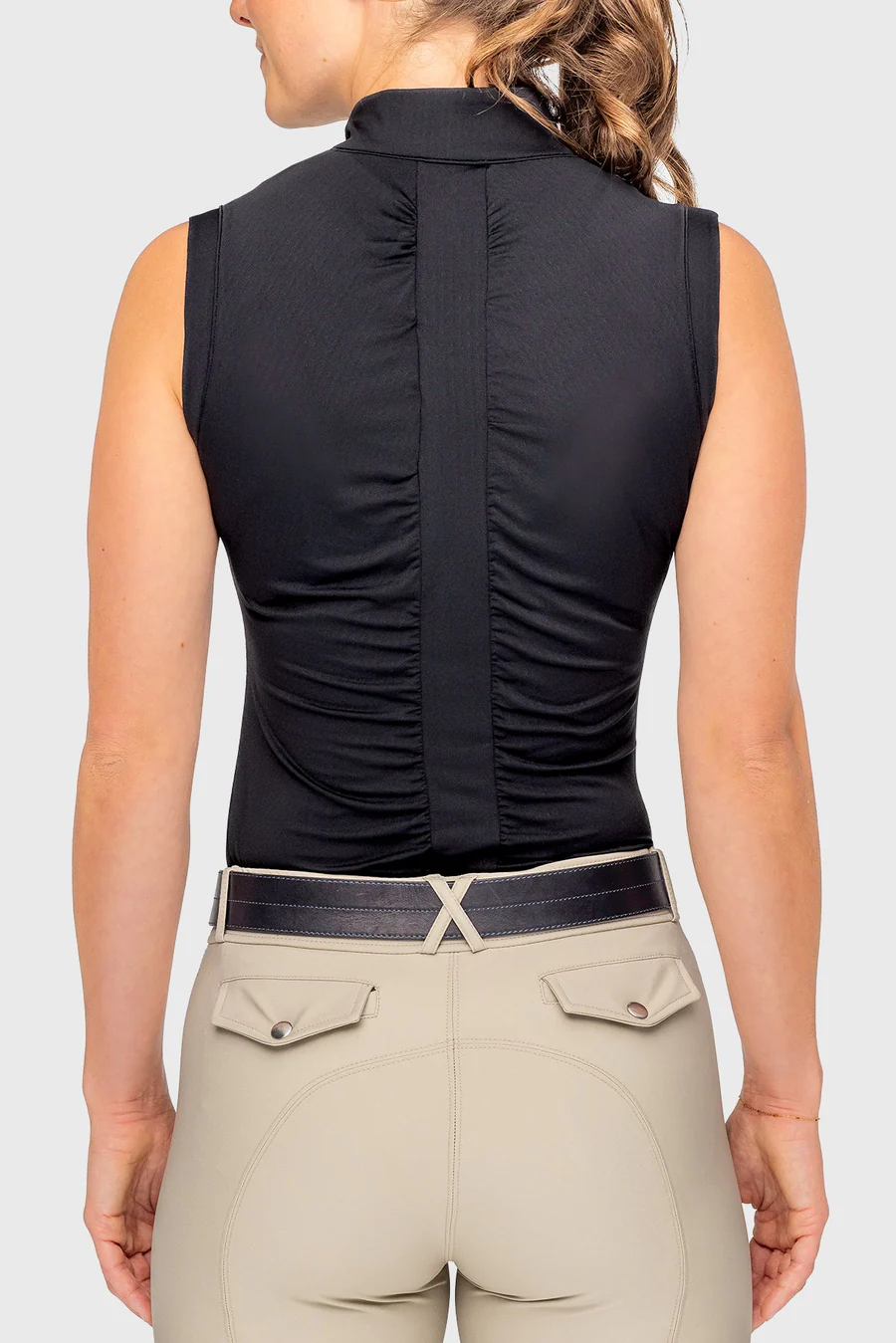 Kastel Solid Sleeveless Ruched Back 1/4 Zip Tank-Sportswear - Ladies - Tops-Kastel-Black-XS-Manhattan Saddlery
