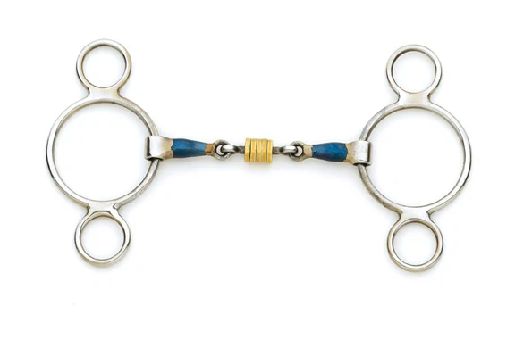 Centaur Blue Steel 2-Ring Gag Bit with Loose Brass Roller Disks-Bits - Gags-ERS-5.0-Manhattan Saddlery