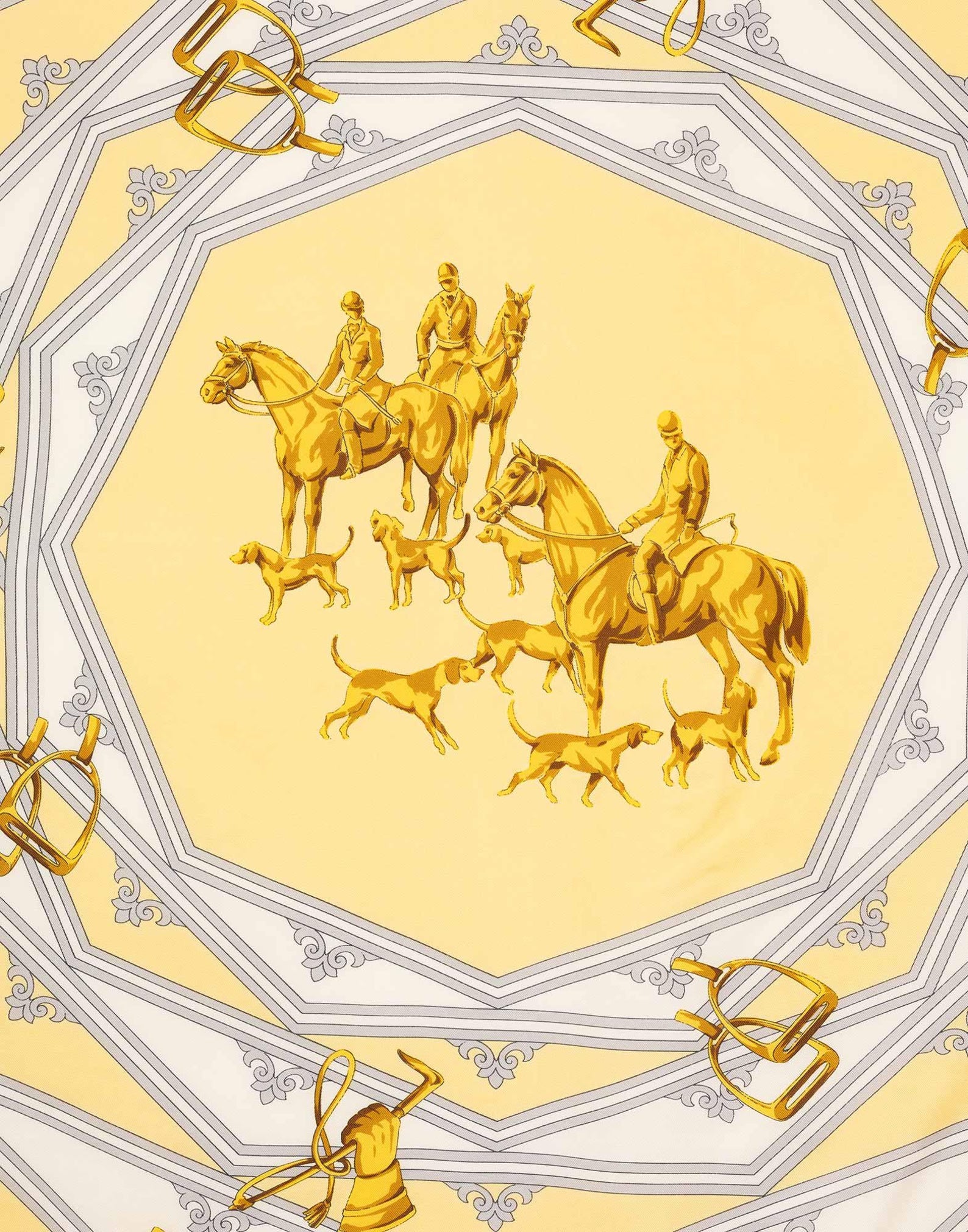 Celine 80s Yellow and Gold Equestrian Silk Scarf-Accessory-Celine-Manhattan Saddlery