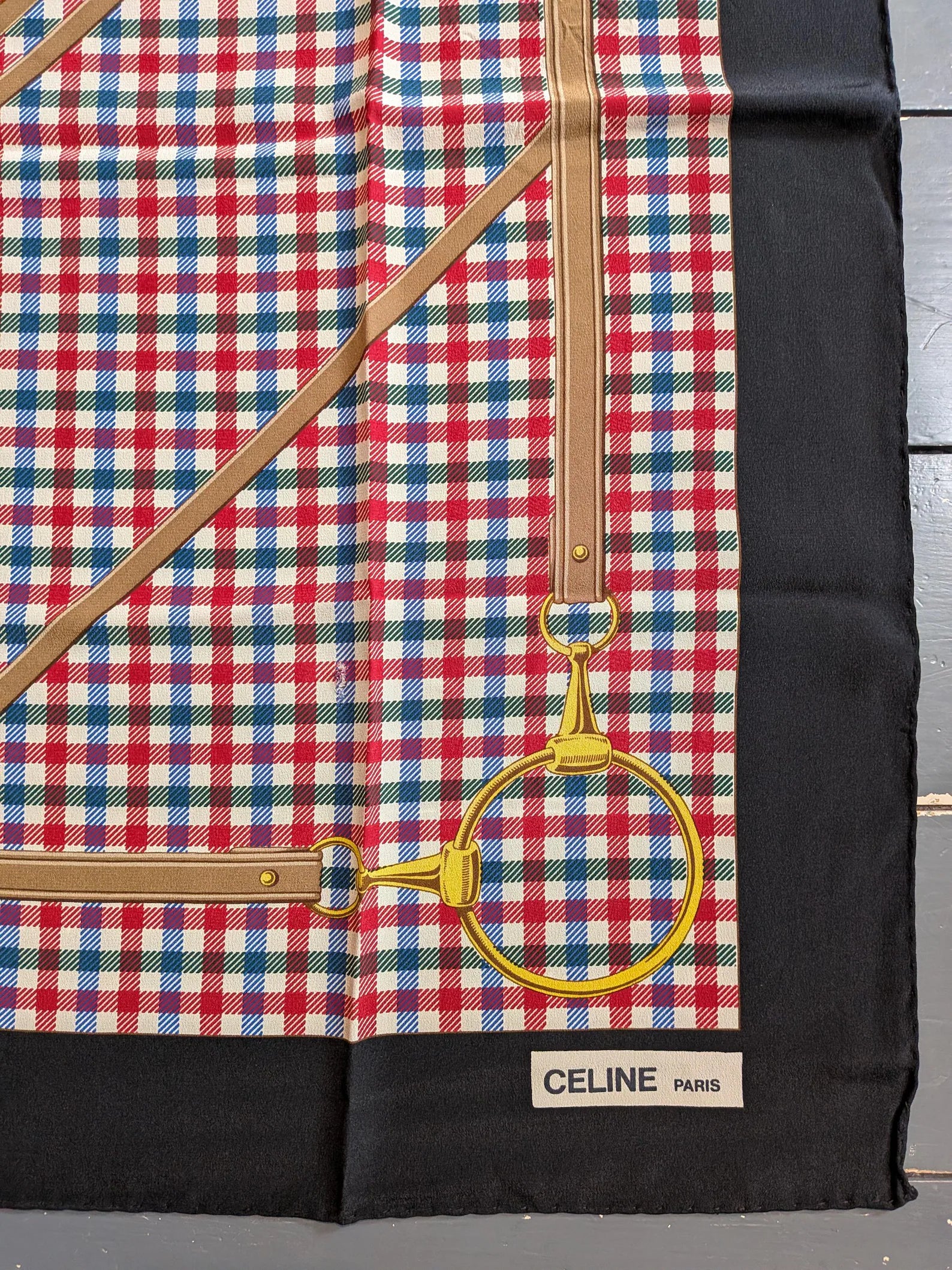 Celine Silk '70s Equestrian Bridle Check Square Scarf-Accessories-Celine-Manhattan Saddlery