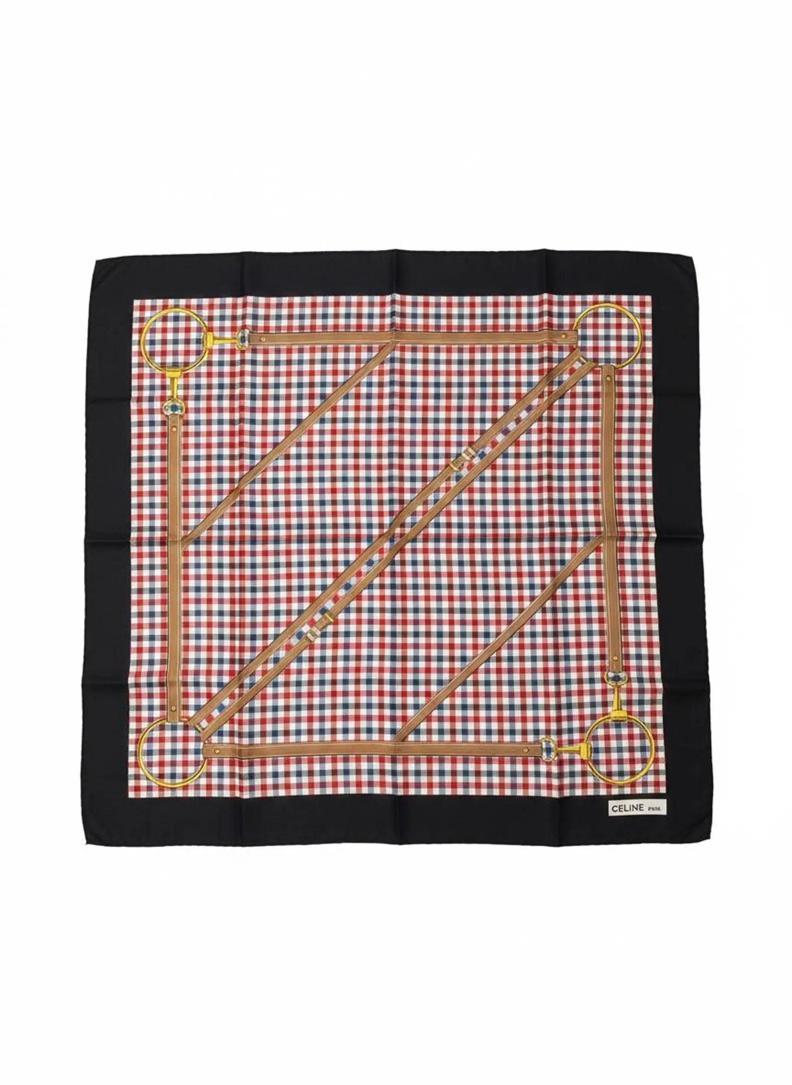 Celine Silk '70s Equestrian Bridle Check Square Scarf-Accessories-Celine-Manhattan Saddlery