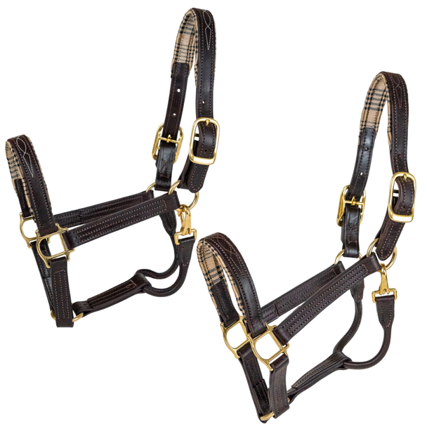 5/A Baker Signature Leather Halter-Halters - Leather-Jacks Mfg-Brown Fancy Stitch-Cob-Manhattan Saddlery