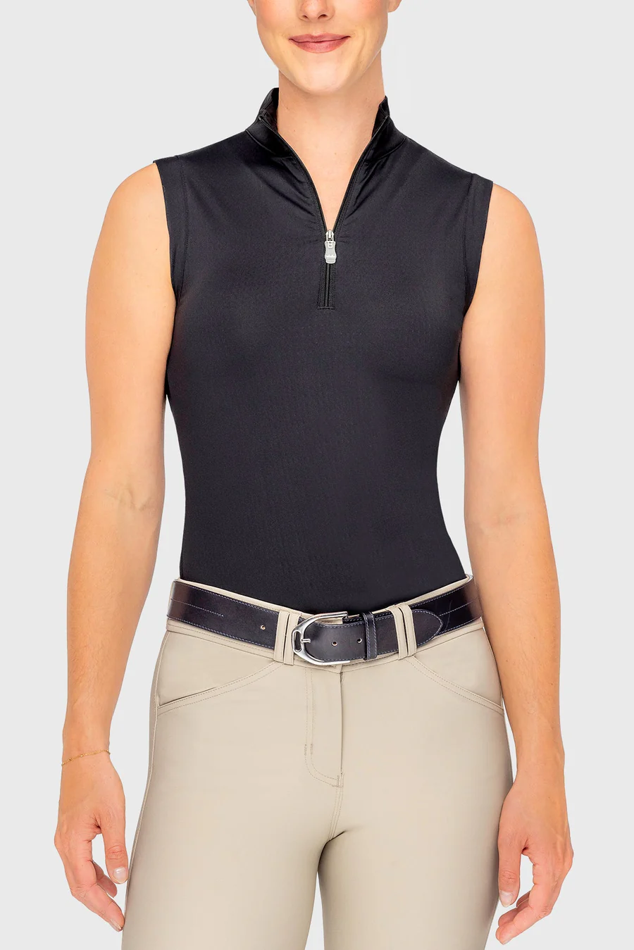 Kastel Solid Sleeveless Ruched Back 1/4 Zip Tank-Sportswear - Ladies - Tops-Kastel-Black-XS-Manhattan Saddlery