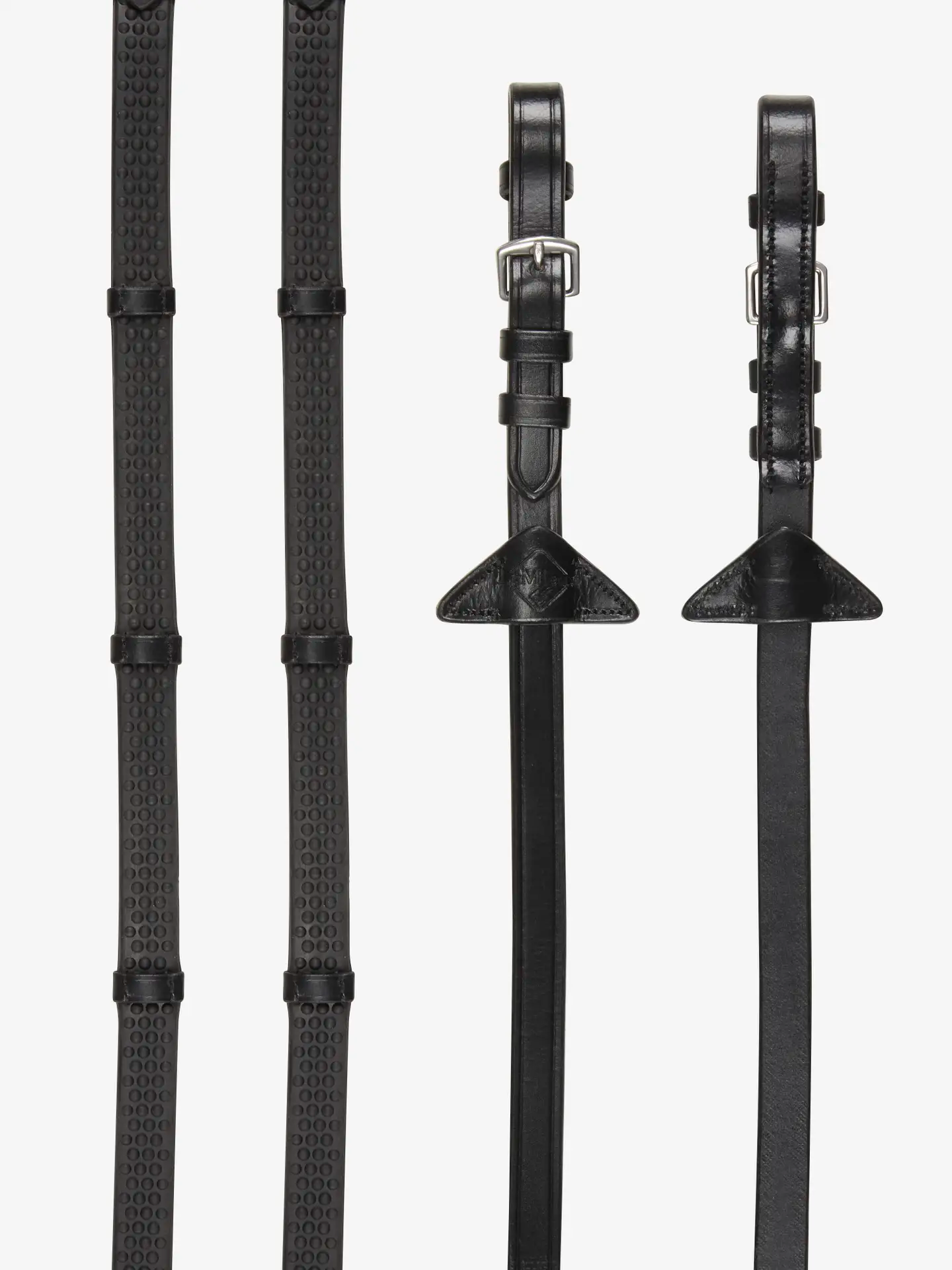 LeMeiux Soft Rubber Reins With Stoppers-Reins - Rubber-LeMieux-Black/Silver-Pony-Manhattan Saddlery